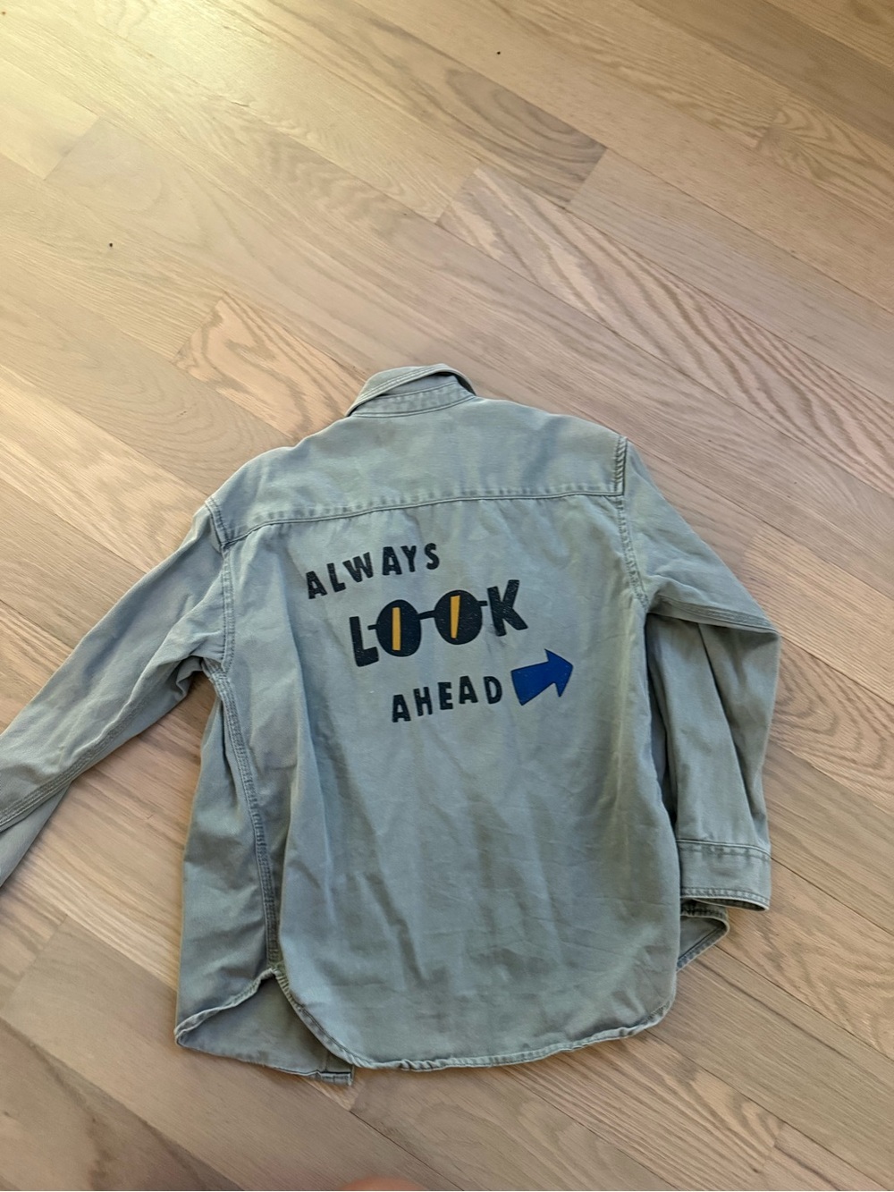 Zara Green Button-Down Shirt with Graphic 'Always Look Ahead'